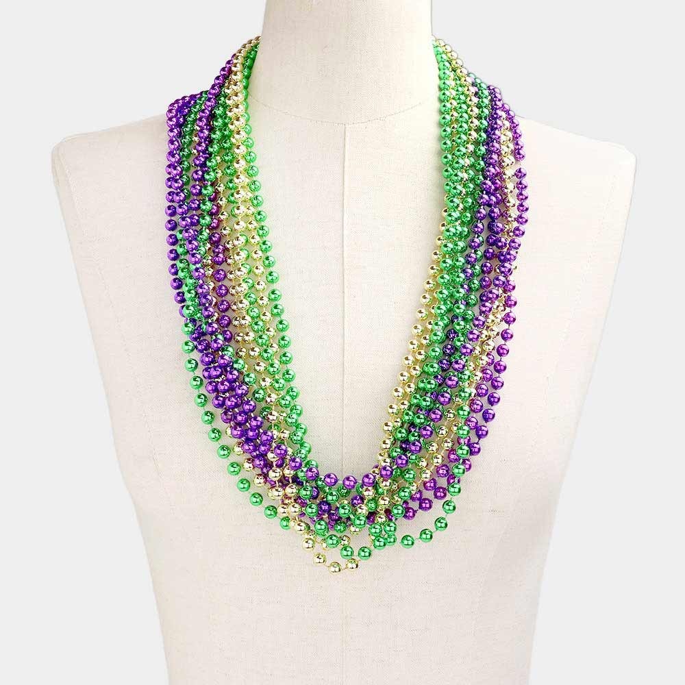 12 PC Mardi Gras Beaded Statement Necklace